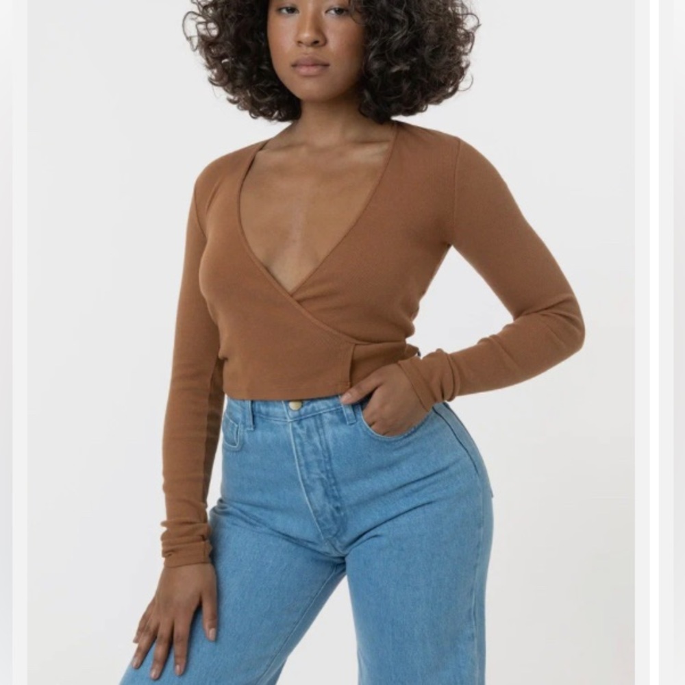 Los Angeles Apparel cotton rib wrap top, small